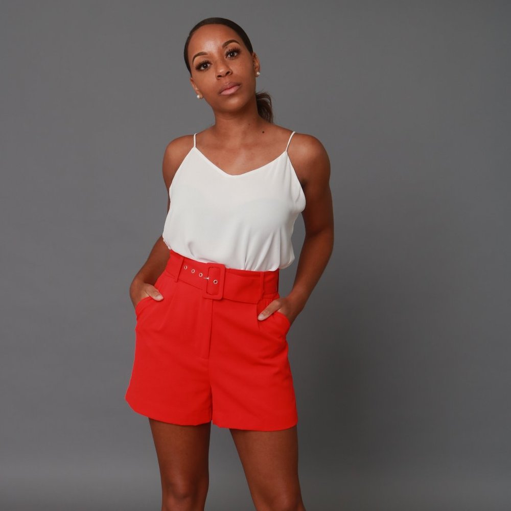Hustle | Red Belted Shorts